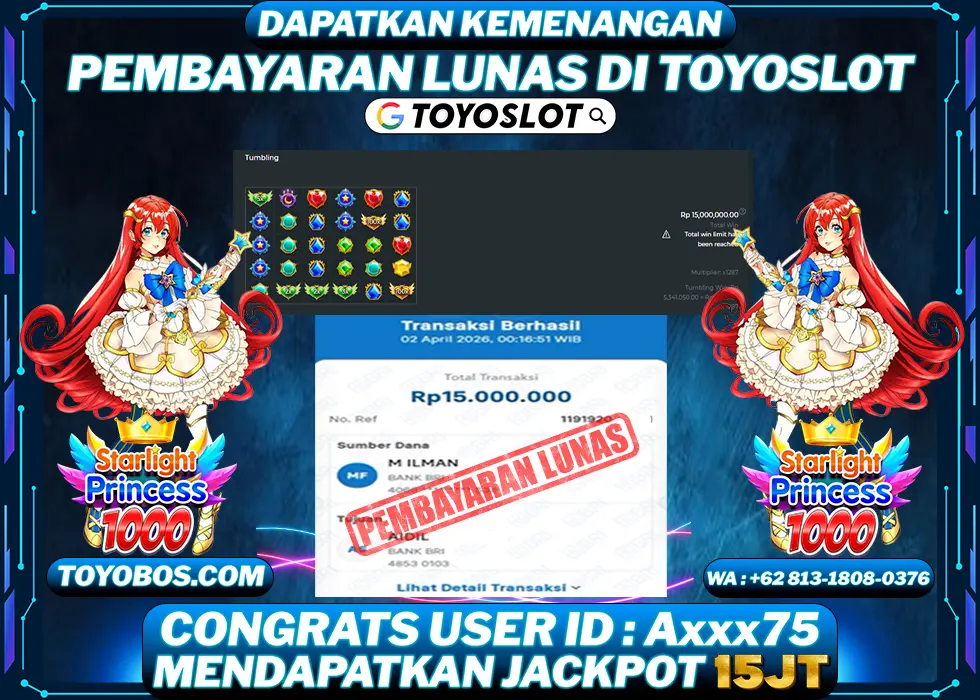 TOYOSLOT - BUKTI KEMENANGAN Starlight Princess x1000 Rp15,000,000,- LUNAS
